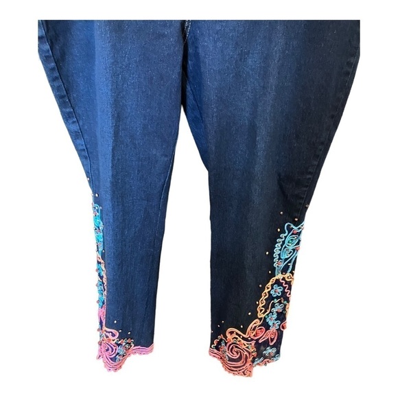 Dg2 Beaded Designed Leg Blue Jeans Ramie Cotton Blend High Rise Sz 18WP - Picture 5 of 11